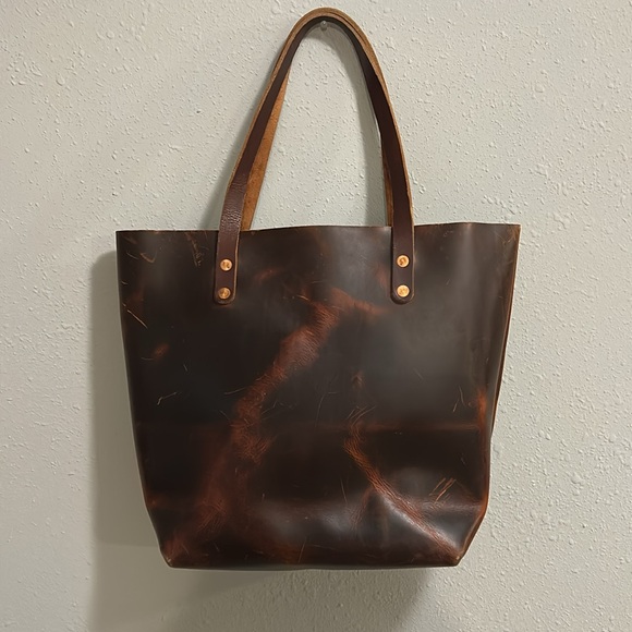 KMM & Co Brown Leather Tote Bag Handcrafted Large - Picture 4 of 13